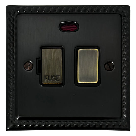 Georgian Black Bronze Switched Fused Spur with Neon (Antique Brass Switch)
