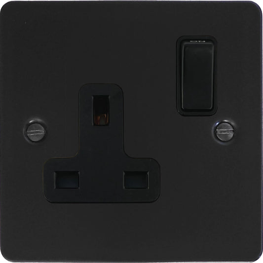 Flat Black 1 Gang Socket (Black Switch)