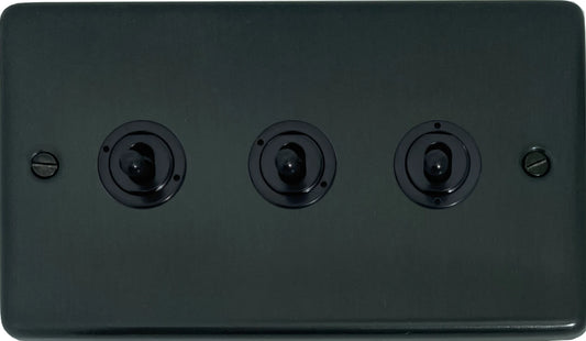 Contour Black Bronze 3 Gang 2 Way Toggle (Flat Black Toggle)