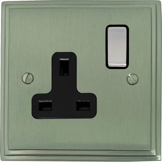 Victorian Satin Nickel 1 Gang Socket (Black Insert)