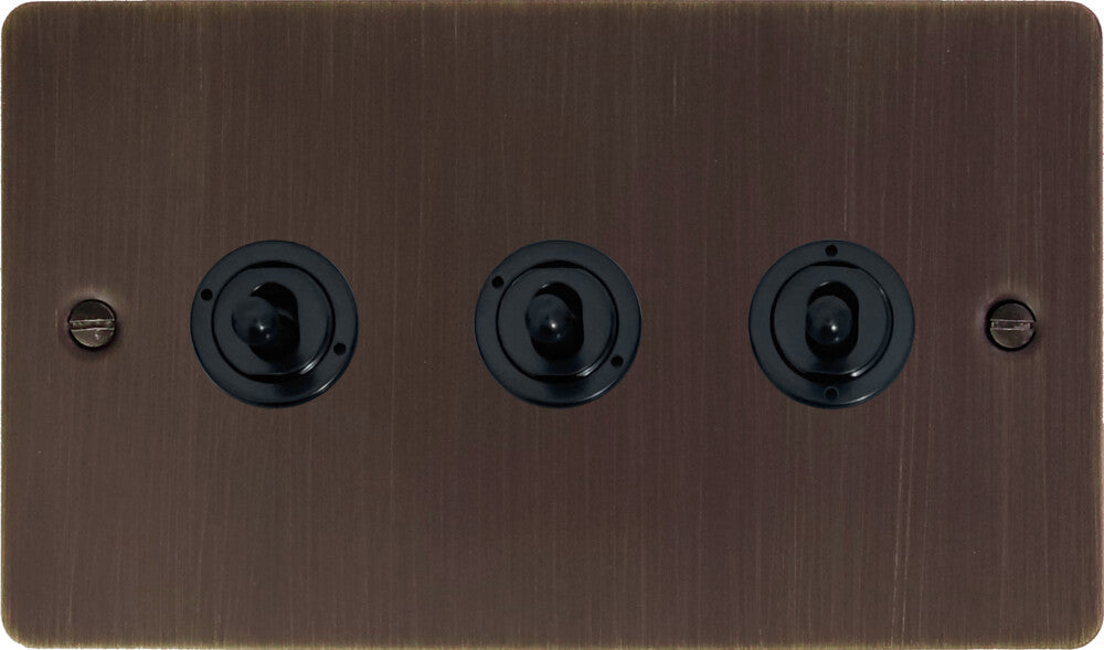 Flat Antique Copper 3 Gang Toggle (Flat Black Toggle)