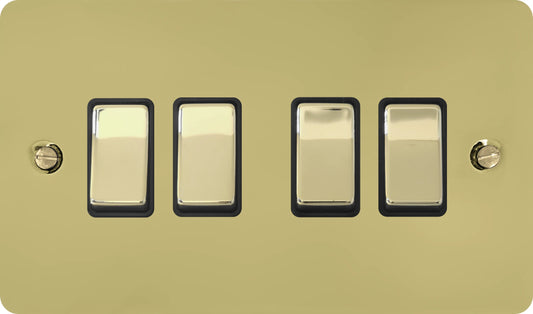 Flat Polished Brass 4 Gang Switch
