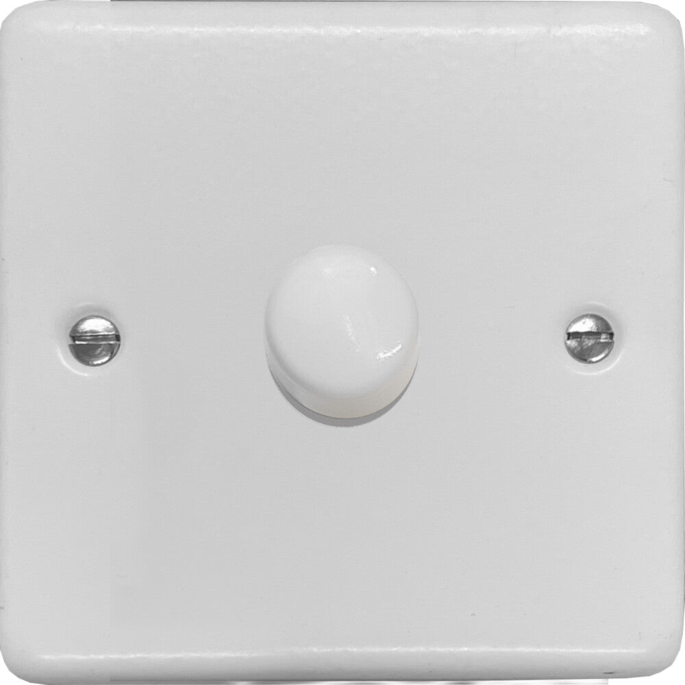 Contour Flat White 1 Gang Dimmer LED - White Caps