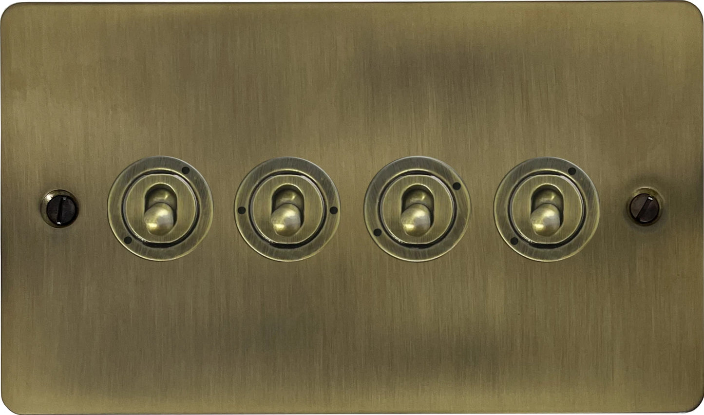 Flat Light Antique Brass 4 Gang Toggle Switch