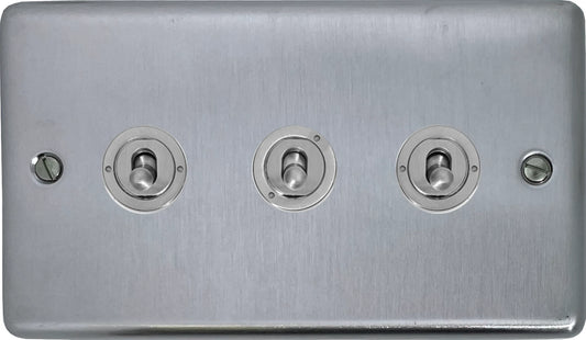Contour Satin Chrome 3 Gang Toggle (Brushed Steel Toggle)