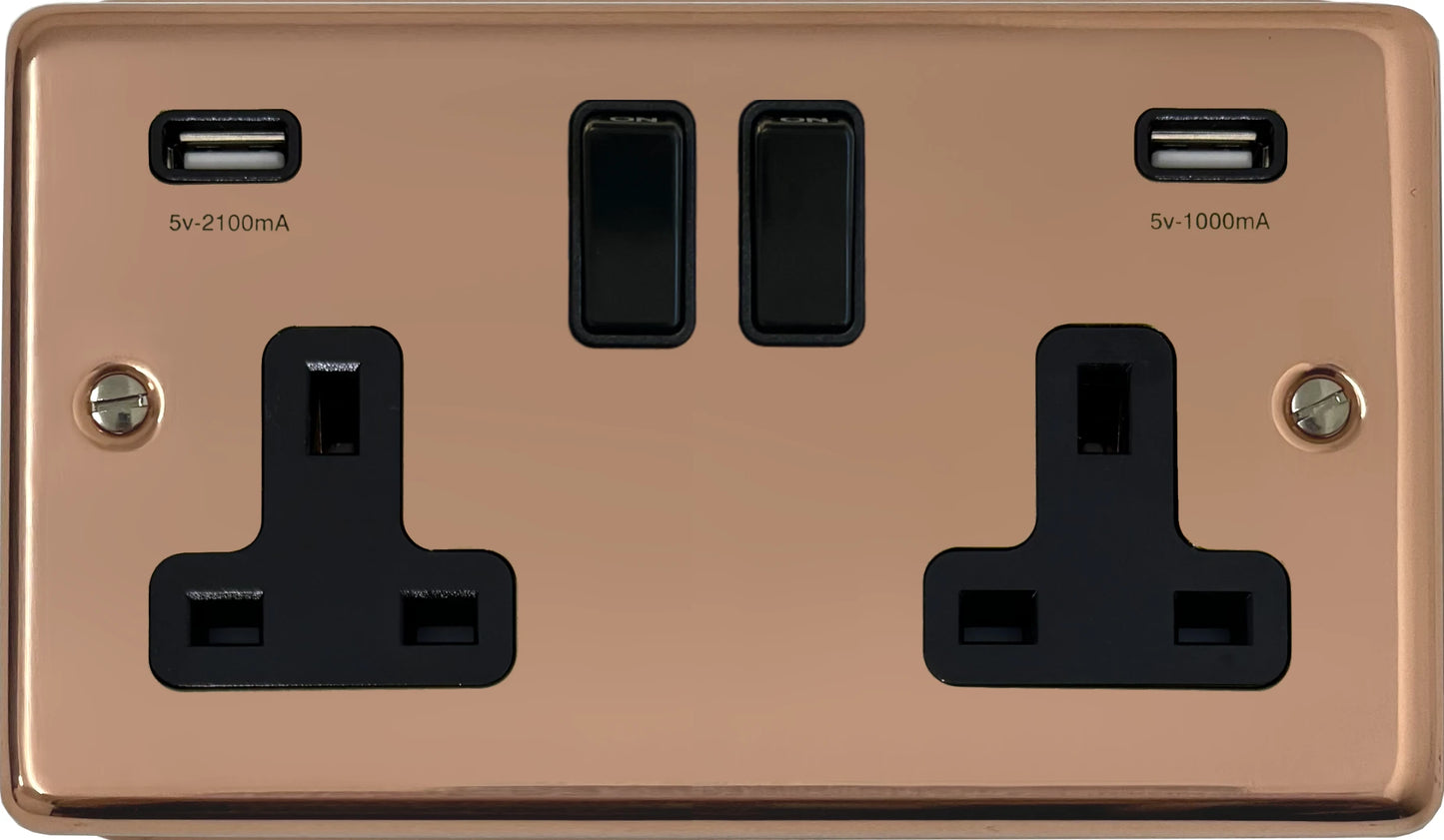 Contour  Bright Copper  2 Gang Socket with USB