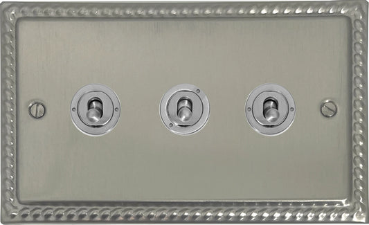 Georgian Satin Nickel 3 Gang Toggle (Brushed Steel Toggle)