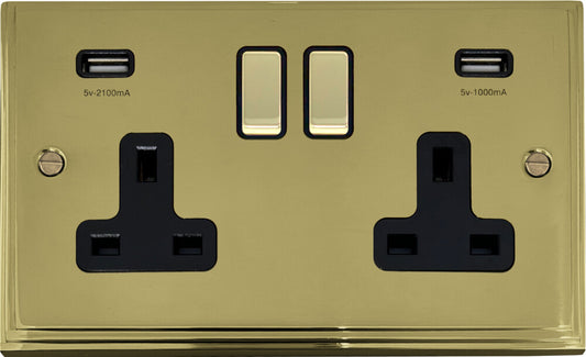 Victorian Polished Brass 2 Gang Socket C/W Usb Port