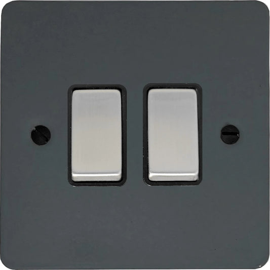 Flat Dark Grey 2 Gang Switch
