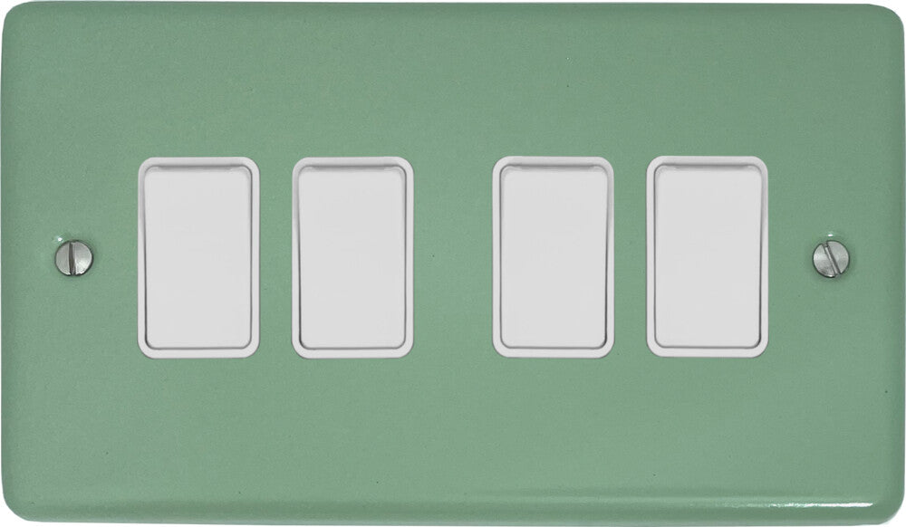 Classic Sage Green 4 Gang Switch (White Switches)