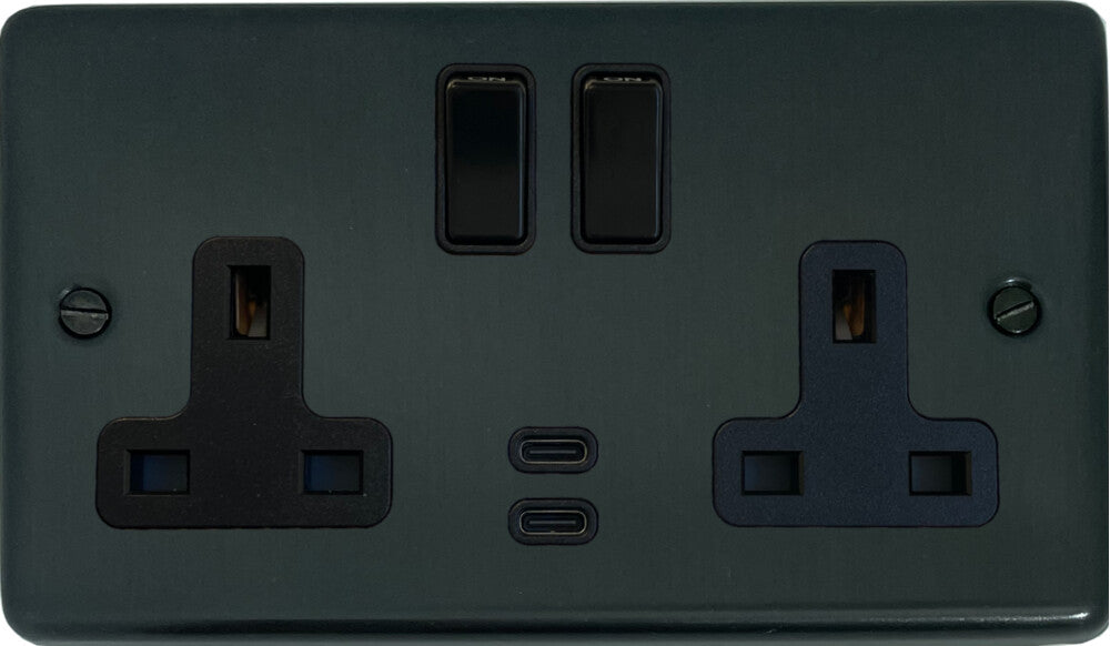 Contour  Black Bronze  2 Gang Socket with USBC