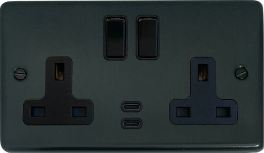Contour  Black Bronze  2 Gang Socket with USBC