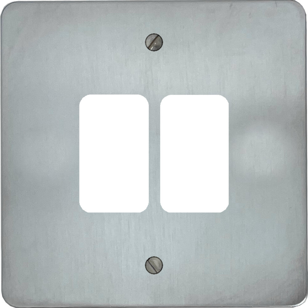 Flat Satin Chrome 2 Gang Grid Plate