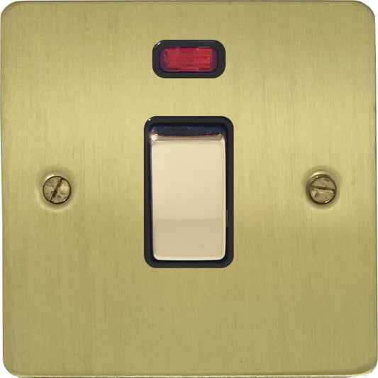 Flat Satin Brass 20 Amp Dp Switch & Neon