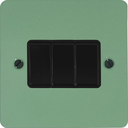 Flat Sage Green 3 Gang Switch (Black Switches)