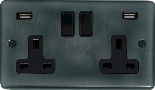 Contour  Slate Effect  2 Gang Socket with USB