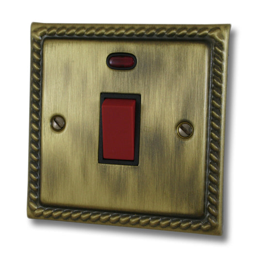 Georgian Antique Brass 45 Amp DP Switch (Black Switch)