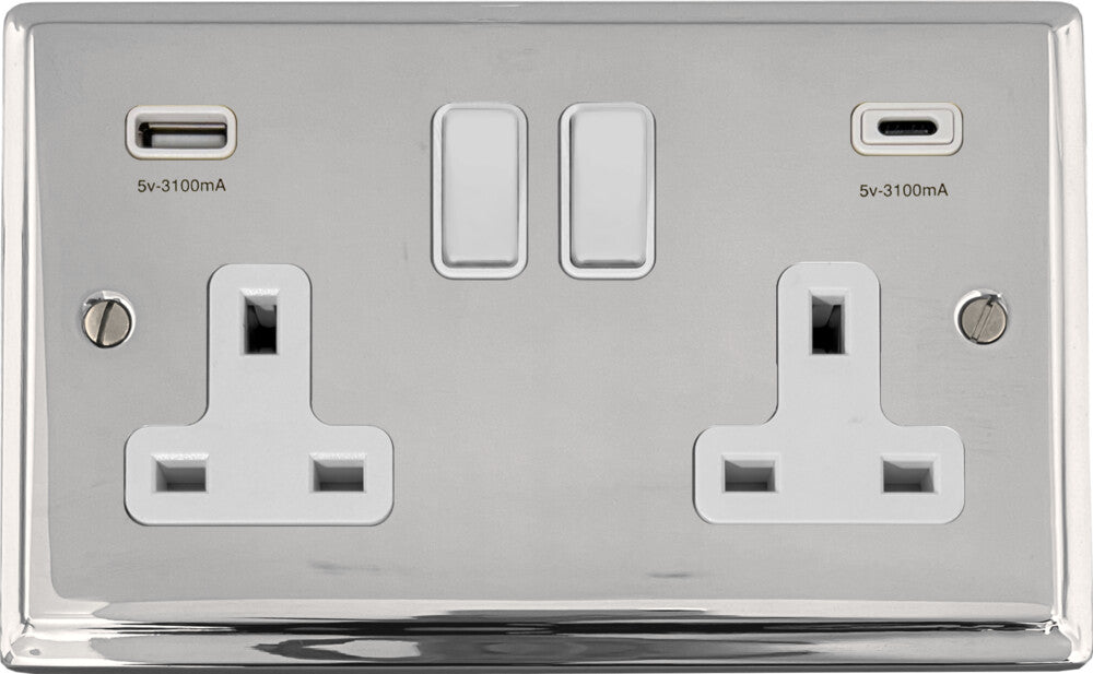 Deco Polished Chrome 2 Gang USBC Socket