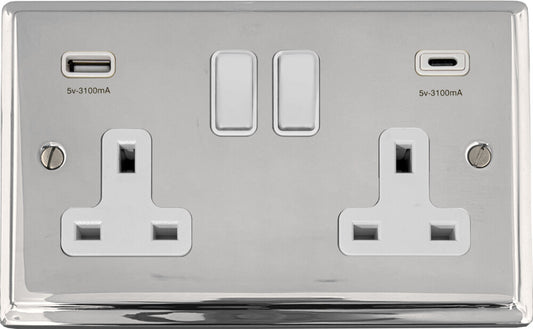 Deco Polished Chrome 2 Gang USBC Socket