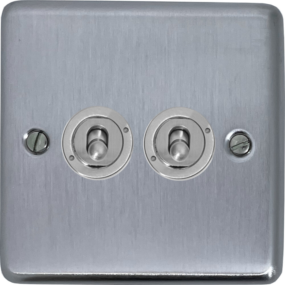 Contour Satin Chrome 2 Gang Toggle (Brushed Steel Toggle)