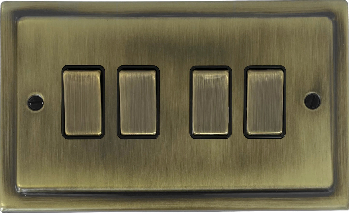 Victorian Light Antique Brass 4 Gang 2 Way Switch