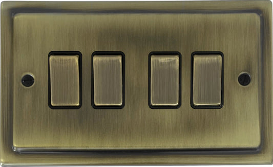 Victorian Light Antique Brass 4 Gang 2 Way Switch