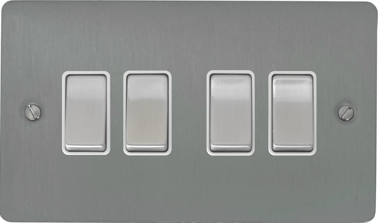 Flat Brushed Steel 4 Gang 2 Way Switch