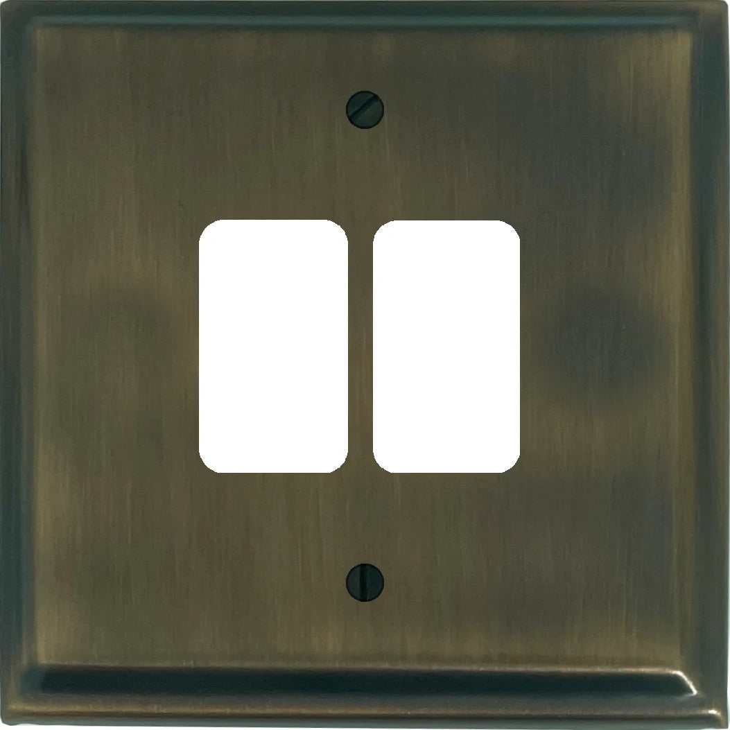 Deco Antique Brass 2 Gang Grid Plate