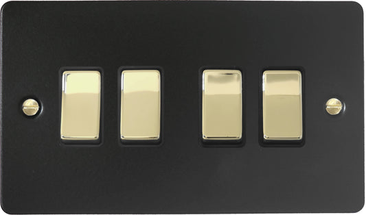 Flat Black 4 Gang Switch (Brass Switches)