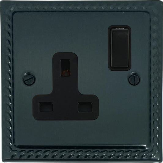 Georgian Black Bronze 1 Gang Switched Socket (Black Switch)