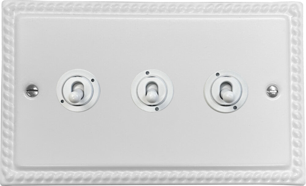 Georgian Flat White 3 Gang  Toggle Switch (White Toggle)