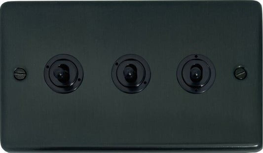 Contour Black Bronze 3 Gang 2 Way Toggle (Flat Black Toggle)