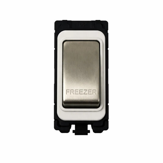 20A DP Switch - Engraved with - Freezer - White and Satin Chrome Switch