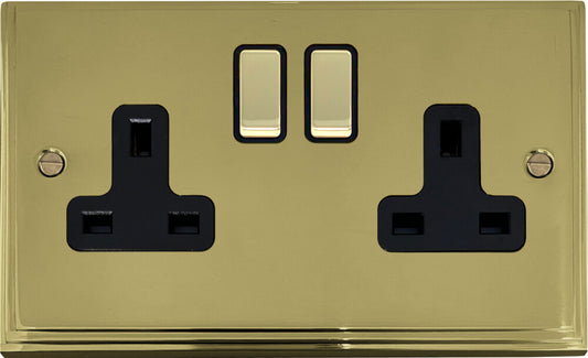 Victorian  Polished Brass  2 Gang Socket