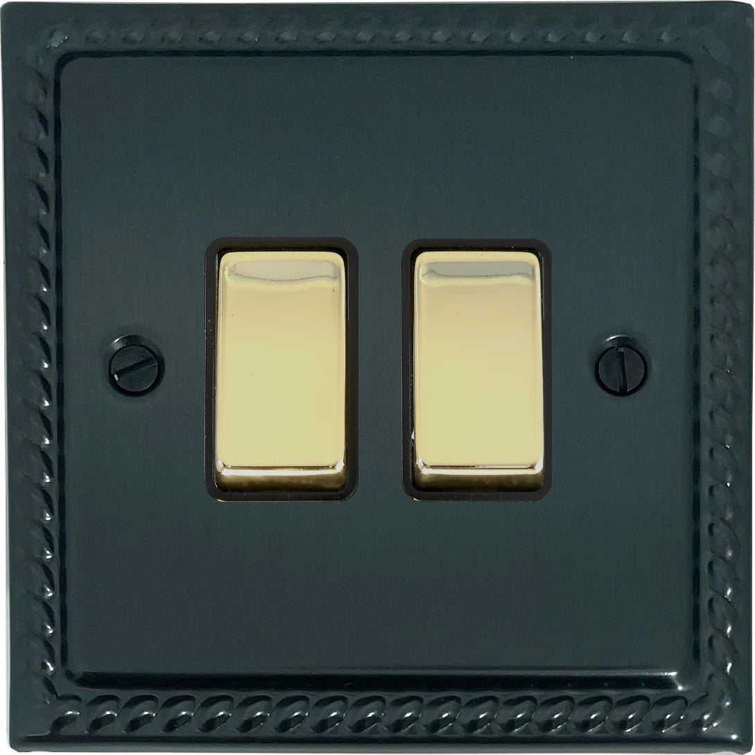 Georgian Black Bronze 2 Gang Switch (Polished Brass Switch)