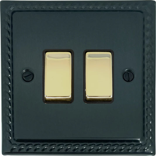 Georgian Black Bronze 2 Gang Switch (Polished Brass Switch) - Georgian range electrical switch