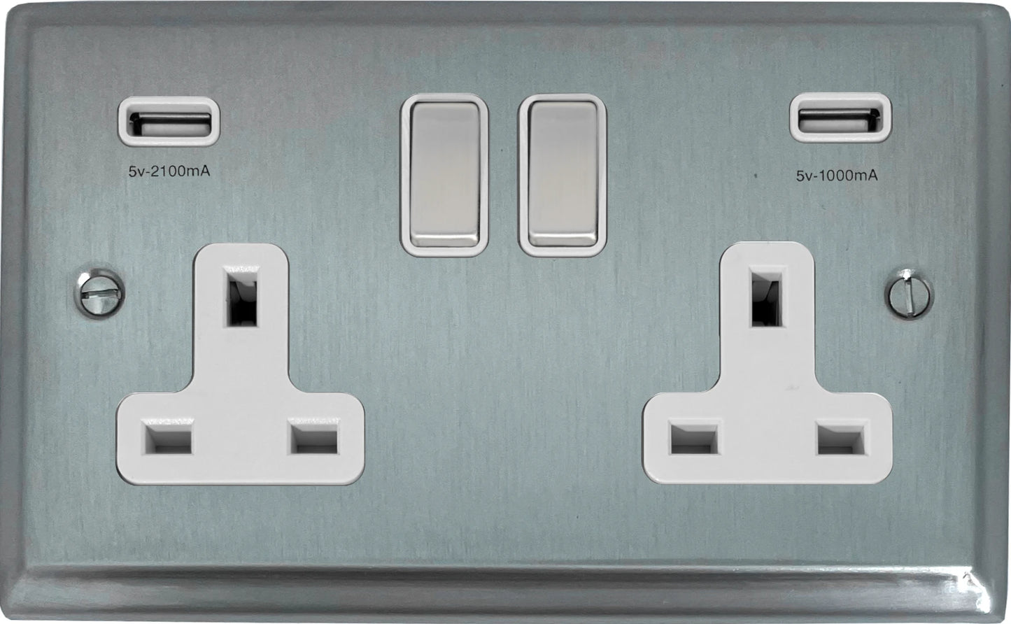 Deco Satin Chrome 2 Gang Socket C/W Usb Ports