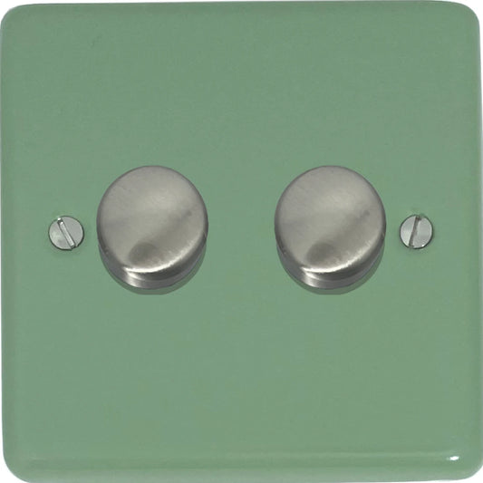 Classic Sage Green 2 Gang LED Dimmer (Satin Chrome Caps)