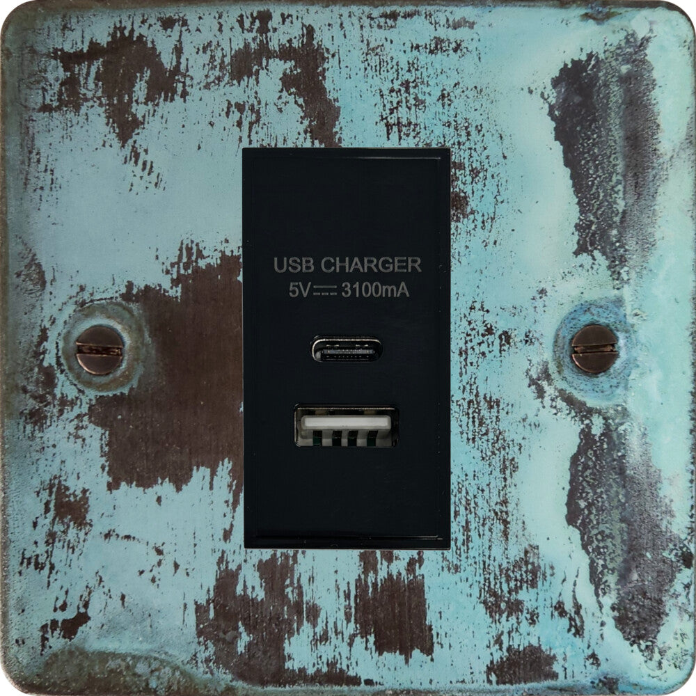 Flat Verdigris 1 Gang USB Type A + C