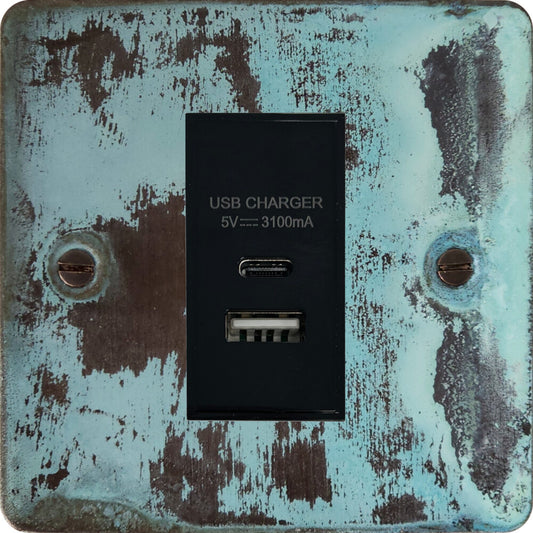 Flat Verdigris 1 Gang USB Type A + C