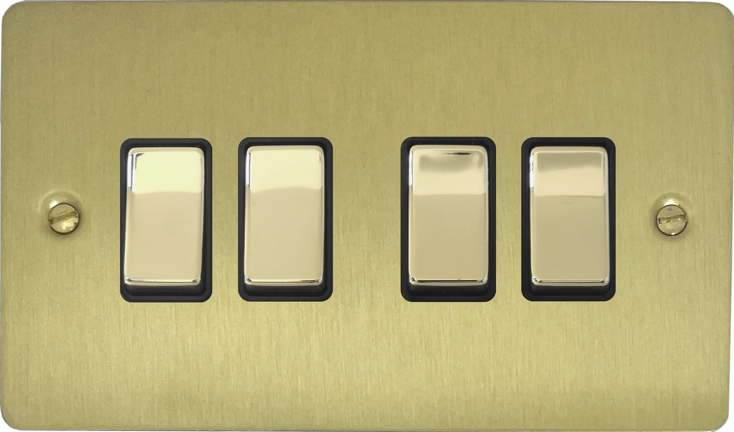 Flat Satin Brass 4 Gang Switch
