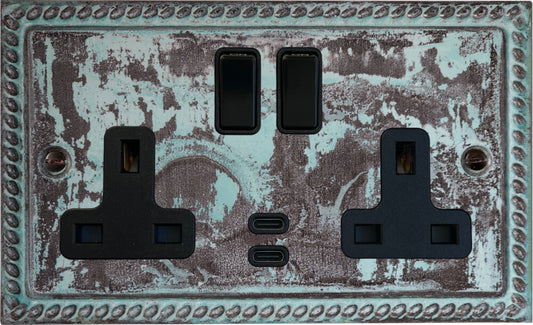 Georgian Verdigris  2 Gang Socket with USBC