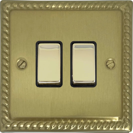 Georgian Satin Brass 2 Gang Switch