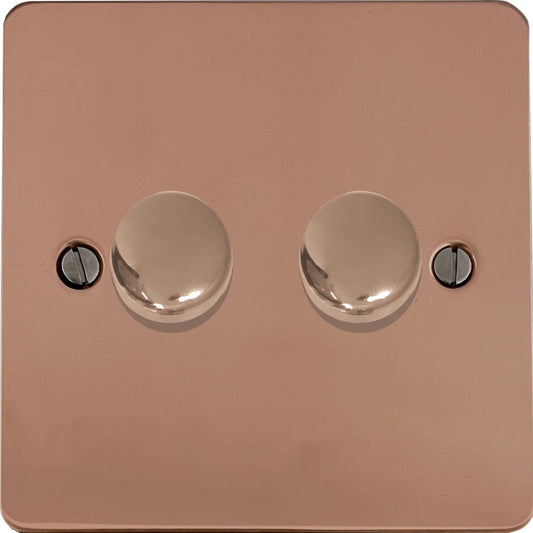 Flat Bright Copper 2 Gang 120W LED Dimmer