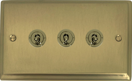 Deco Satin Brass 3 Gang Toggle (Polished Brass Toggle)