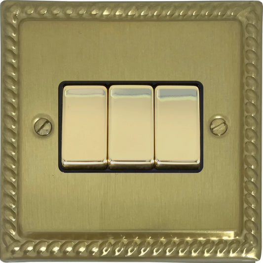 Monarch Satin Brass 3 Gang Switch