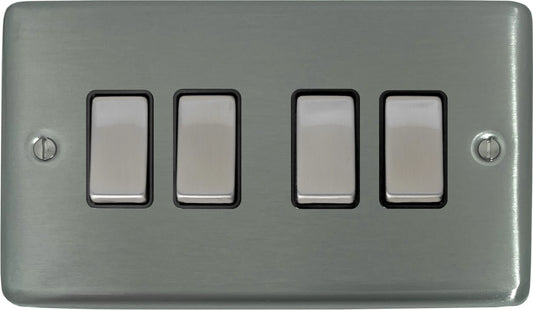 Contour Brushed Steel 4 Gang 2 Way Switch