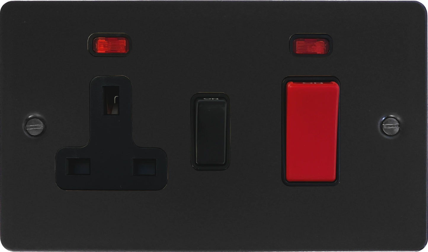 Flat Black 45 Amp Cooker Switch and Socket (Black Switch)