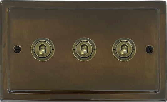Victorian Medium Bronze 3 Gang 2 Way Toggle