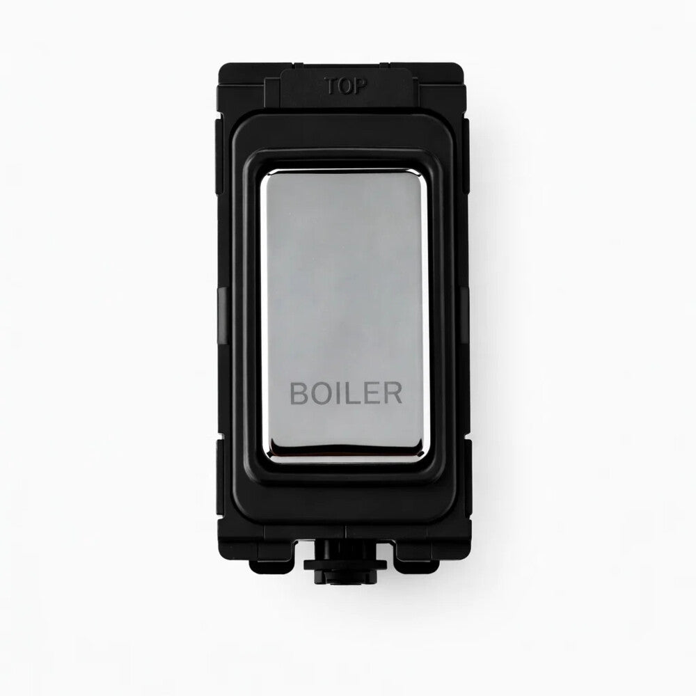 20A Engraved DP Switch - Boiler - Black and Polished Chrome Switch